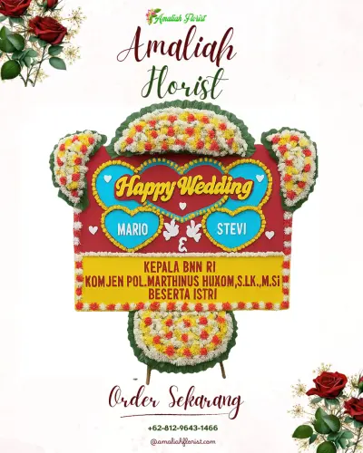 Karangan Papan Bunga Pernikahan di Ped